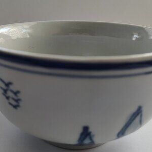 Ceramic Dutch Footed Serving Bowl Blue/White Windmill Design Holland Scene
